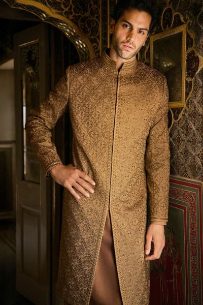 Gold thread-zardozi embroidered sherwani set