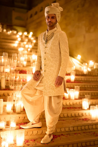 Seema Gujral Ivory pearl embroidered sherwani set SEEMJUL26D149118