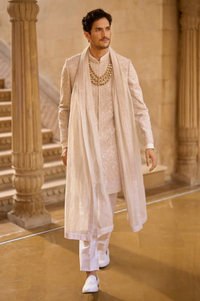 Seema Gujral Ivory thread embroidered sherwani set SEEMJUL26D149111