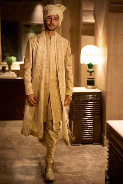 Seema Gujral Champagne bead embroidered sherwani set SEEMJUL26D149109