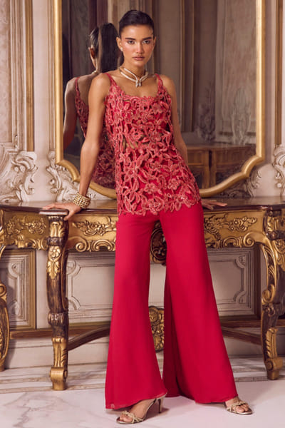 Magenta sequin embroidered kurta set