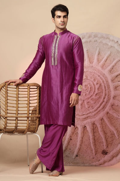 Magenta purple embroidered kurta set