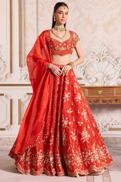 Rust zari embroidered lehenga set
