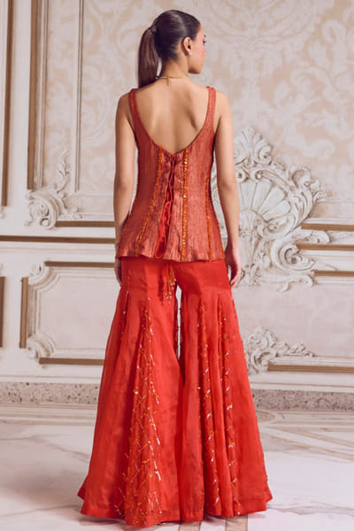 Sanya Gulati Rust sequin embroidered corset sharara set SANDEC25D135057
