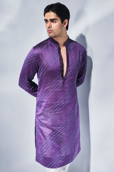 Purple bandhani and Swarovski kurta