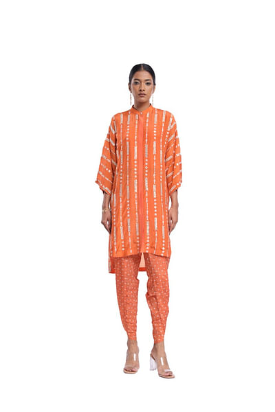 Orange fish mirror embroidered shirt kurta set