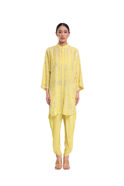 Lime green fish embroidered shirt kurta set
