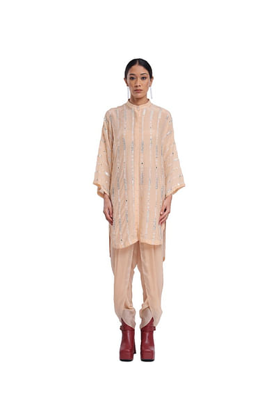 Nude fish mirror embroidered shirt kurta set