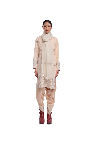 Nude fish mirror embroidered kurta set
