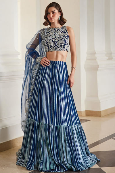 Teal blue embroidered lehenga set