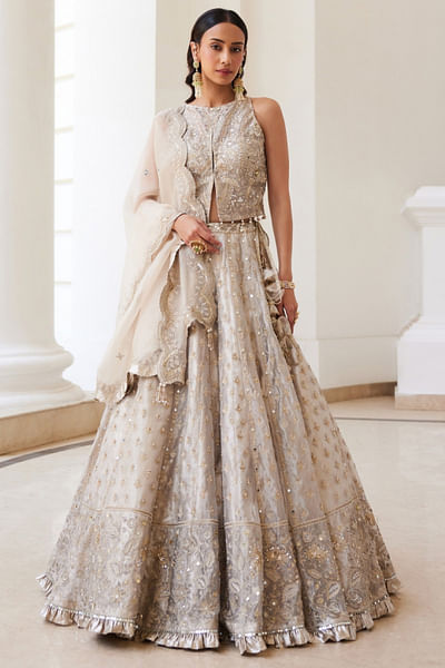 Ivory gold zari embroidered lehenga set