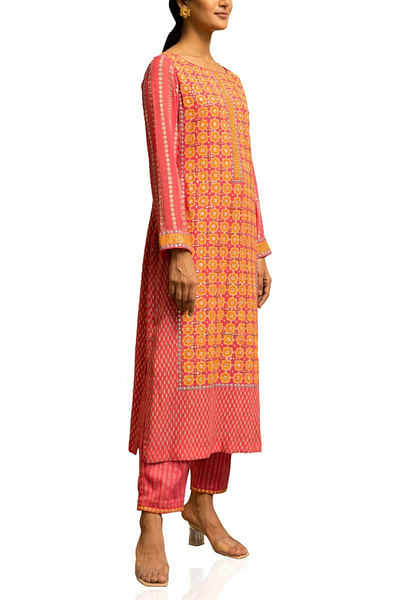 Pink block printed kurta and trouser