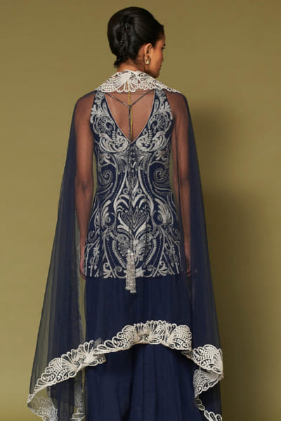 Devnaagri Midnight navy zari embroidered sharara set DEVNAPR26D143034