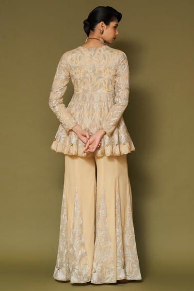 Devnaagri Butter yellow zari embroidered sharara set DEVNAPR26D143037
