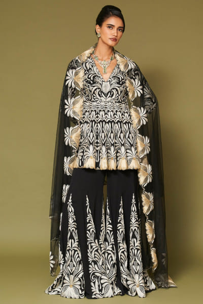 Devnaagri Black zari embroidered sharara set DEVNAPR26D143038