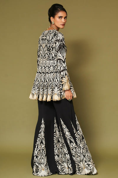 Devnaagri Black zari embroidered sharara set DEVNAPR26D143038