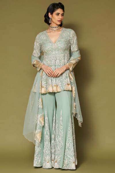 Devnaagri Aqua zari embroidered sharara set DEVNAPR26D143036