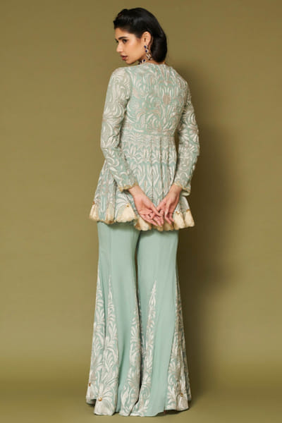 Devnaagri Aqua zari embroidered sharara set DEVNAPR26D143036