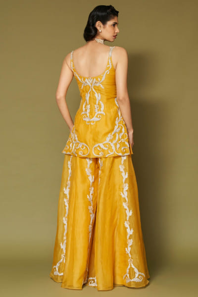 Devnaagri Mango yellow zari embroidered sharara set DEVNAPR26D143039
