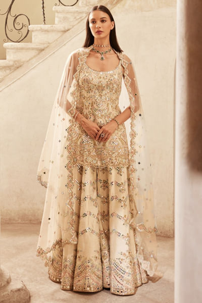 Ivory zardozi embroidered sharara set