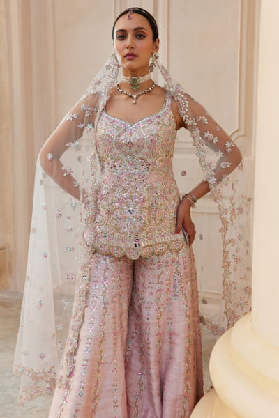Pink zardozi embroidered sharara set