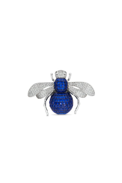 Blue and silver embellished honey bee brooch
