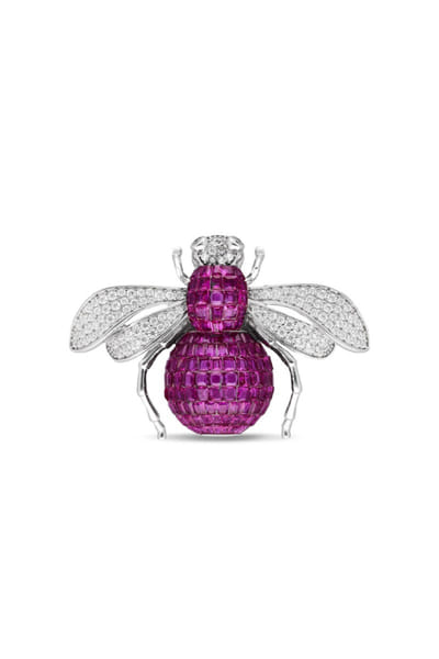 Ruby and silver embellished honey bee brooch