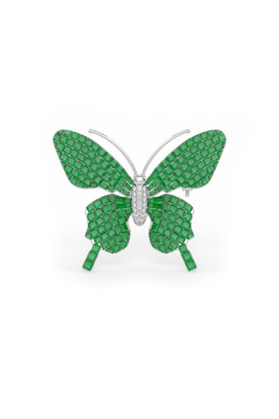 Emerald stone embellished butterfly brooch