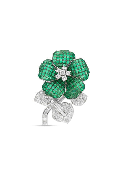 Miss Jo Emerald and silver floral embellished brooch MISSMAY26D345211