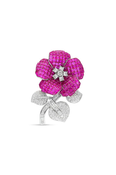 Miss Jo Ruby and silver floral embellished brooch MISSMAY26D345212