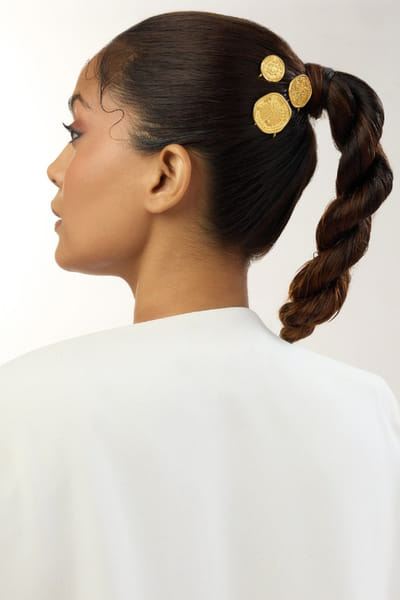 Gold peacock-lotus engraved coin hair pin set