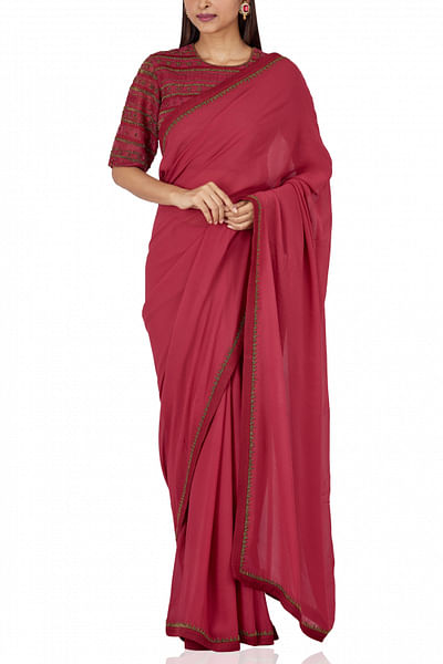 Red floral design sari