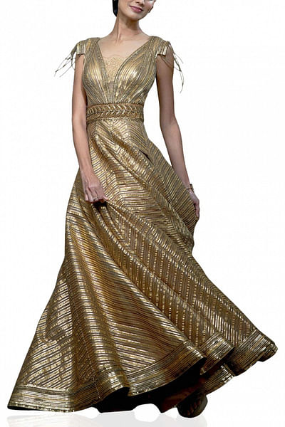 Gold embellished organza gown