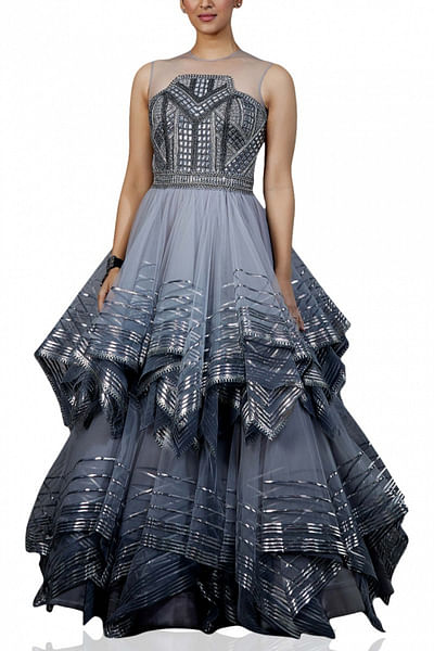 Ash grey embellished gown