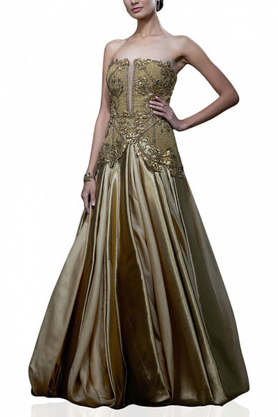Brocade gold embellished gown
