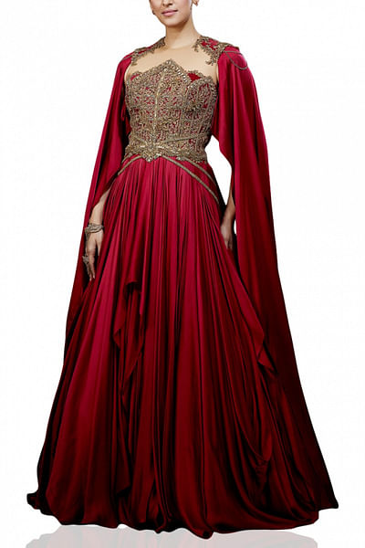 Cherry cape sleeves gown