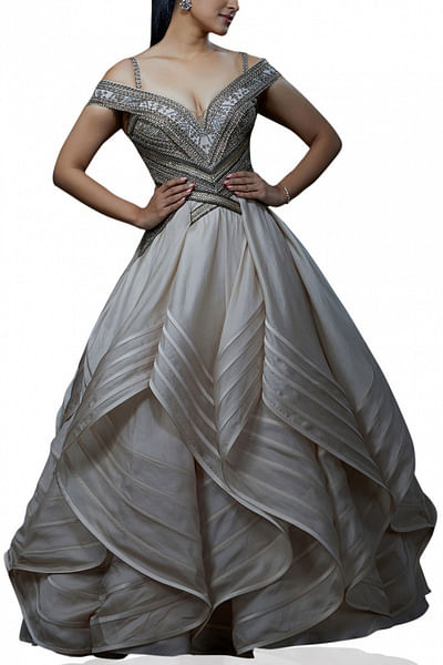 Ivory layered ball gown