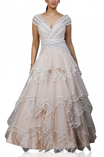 Peach layered ball gown