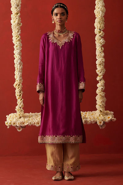 Purple marodi embroidered kurta set