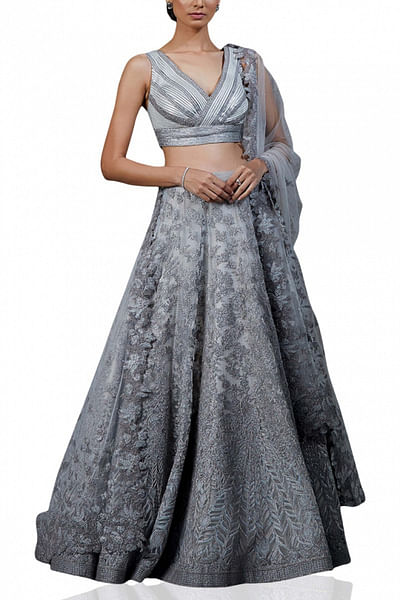 Grey embellished lehenga set