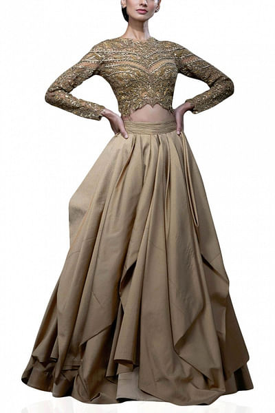 Gold metallic corset and lehenga