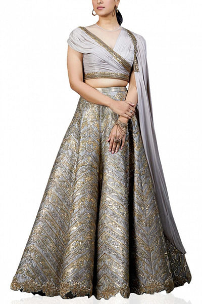Grey embroidered lehenga set