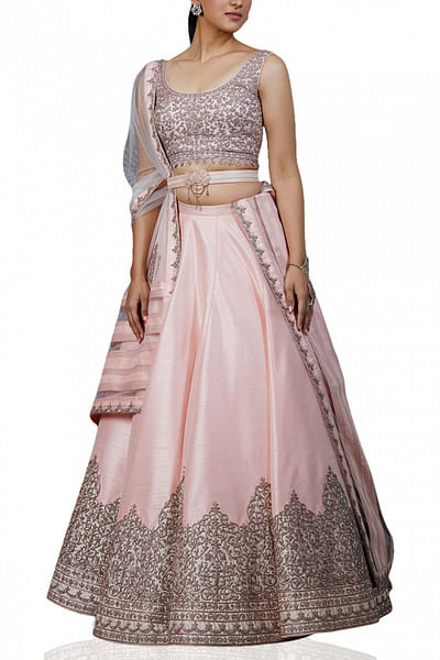 Peach zari embroidered lehenga set