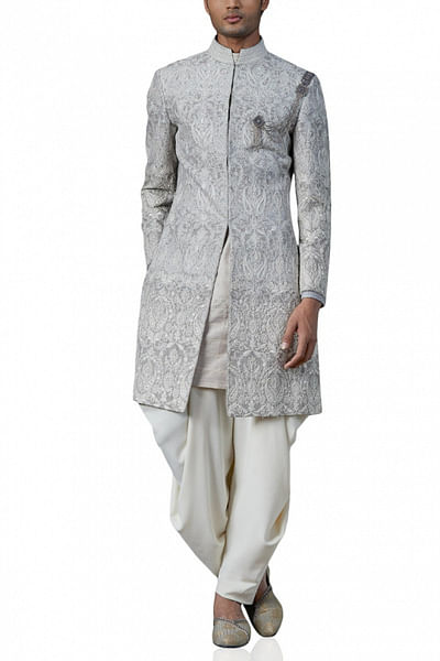 Grey Embroidered Sherwani Set