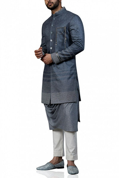 Grey embroidered sherwani set