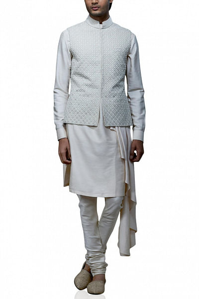 Off-white waistcoat kurta set