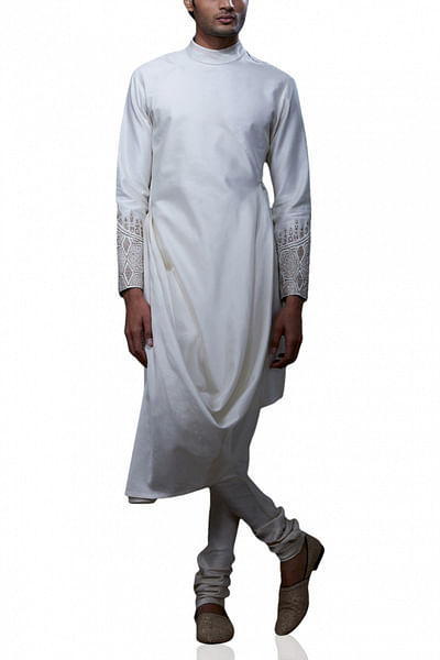 Off-white draped chanderi kurta