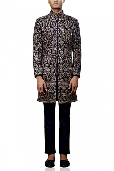 Navy pashmina sherwani