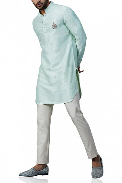 Mint raw silk kurta