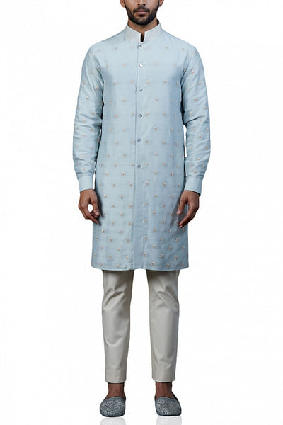 Light blue raw silk kurta
